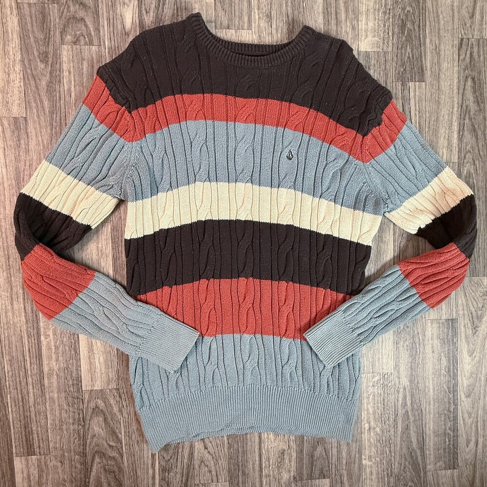 Volcom Multicolor Striped Cable Knit Crew Sweater — Preowned Women’s